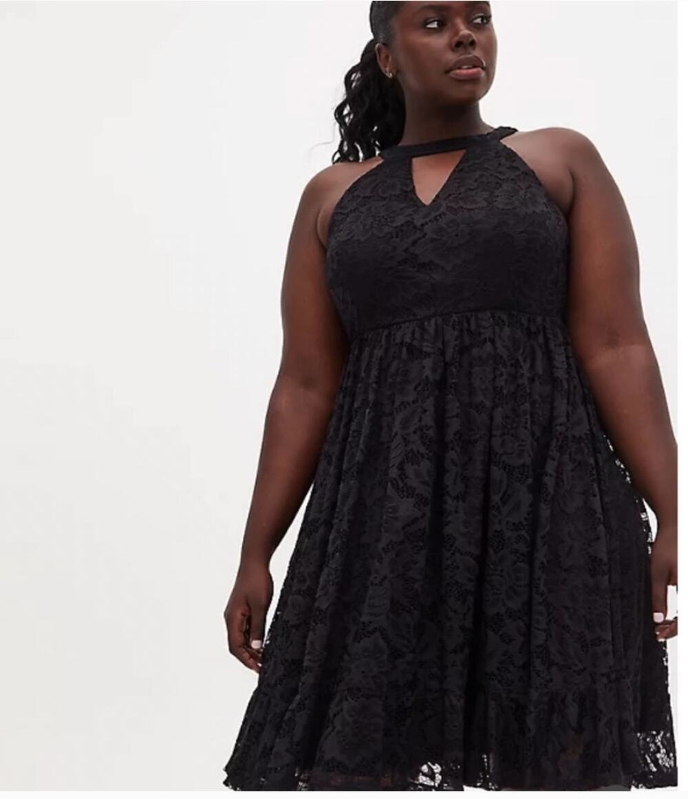 NEW Torrid Black Lace Halter Tier Skater Dress Mini Sleeveless LBD Women's 6X - Picture 1 of 16